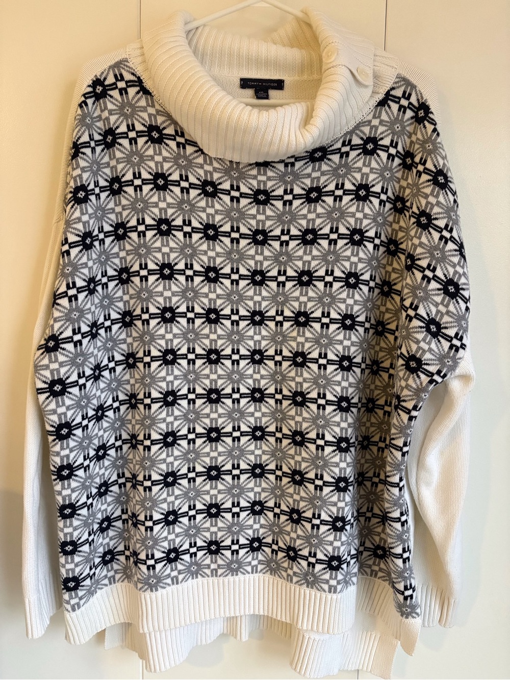 Tommy Hilfiger Black and White Fair Isle Turtleneck Sweater